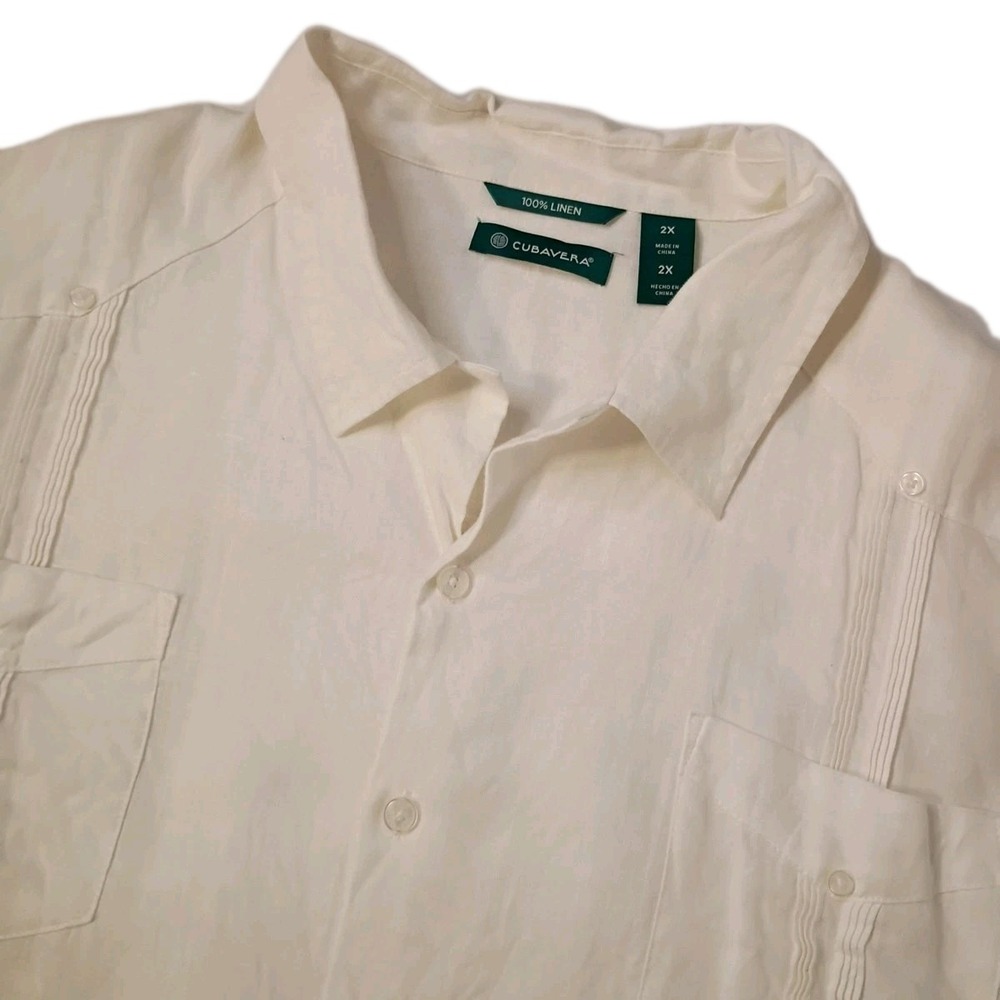 Cubavera Shirt Mens 2X White‎ Linen Guayabera Button Up 4 Pocket Casual Office